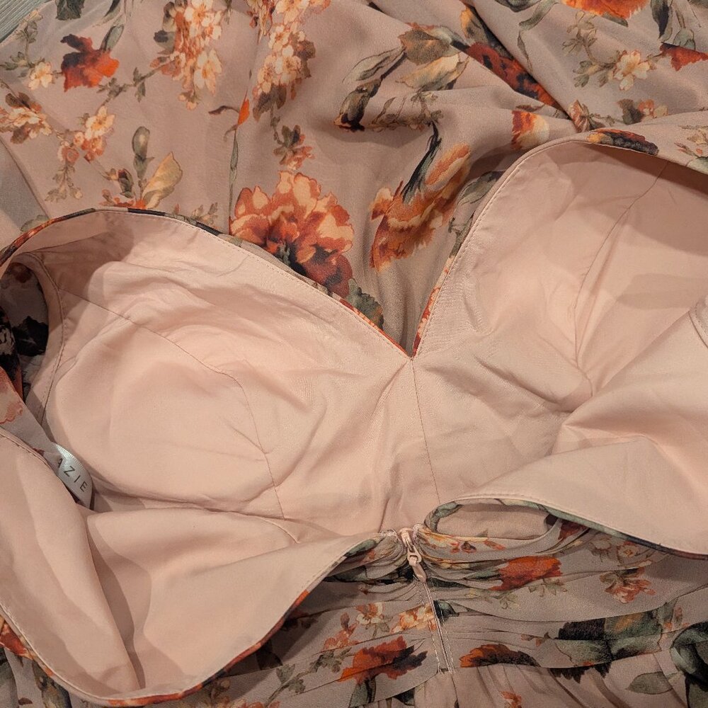 NWT Azazie Stevie Midi Dress Mauve Floral Elegant Fairycore Sheer Chiffon 12 - Picture 10 of 13